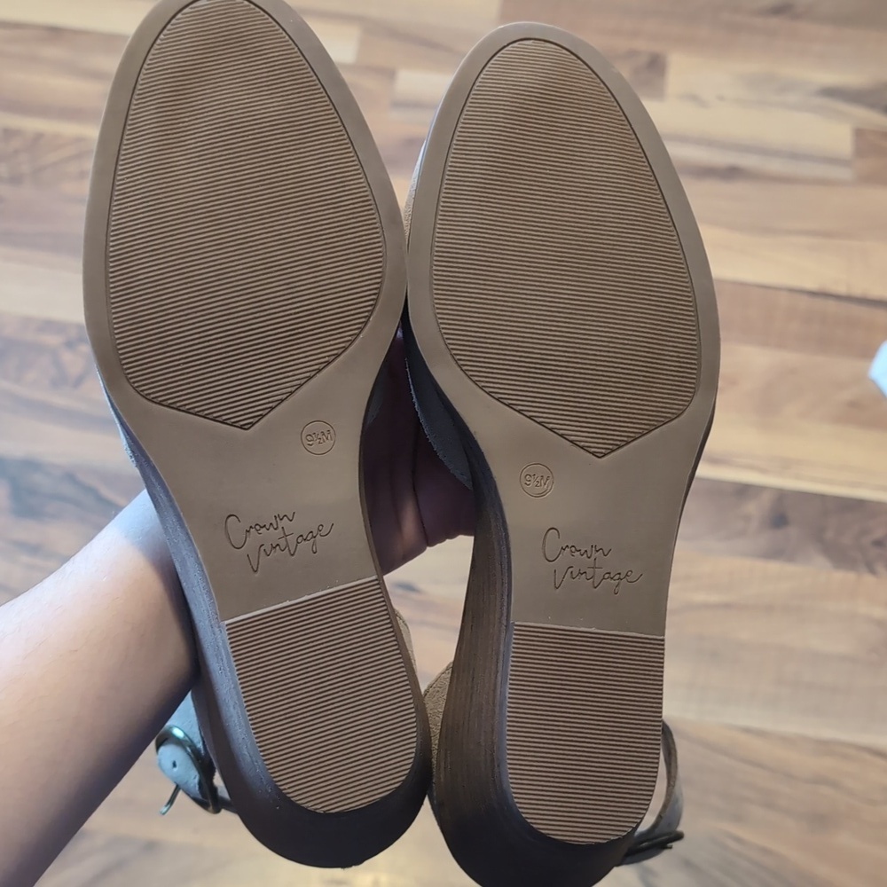 Crown Vintage Suede Ankle-Strap Wedges in Light Taupe - Picture 5 of 7